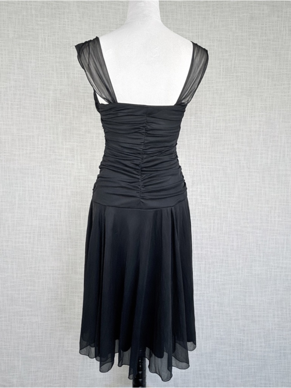 XOXO Black Ruched Midi Dress with Decorative Brooch - Picture 7 of 8